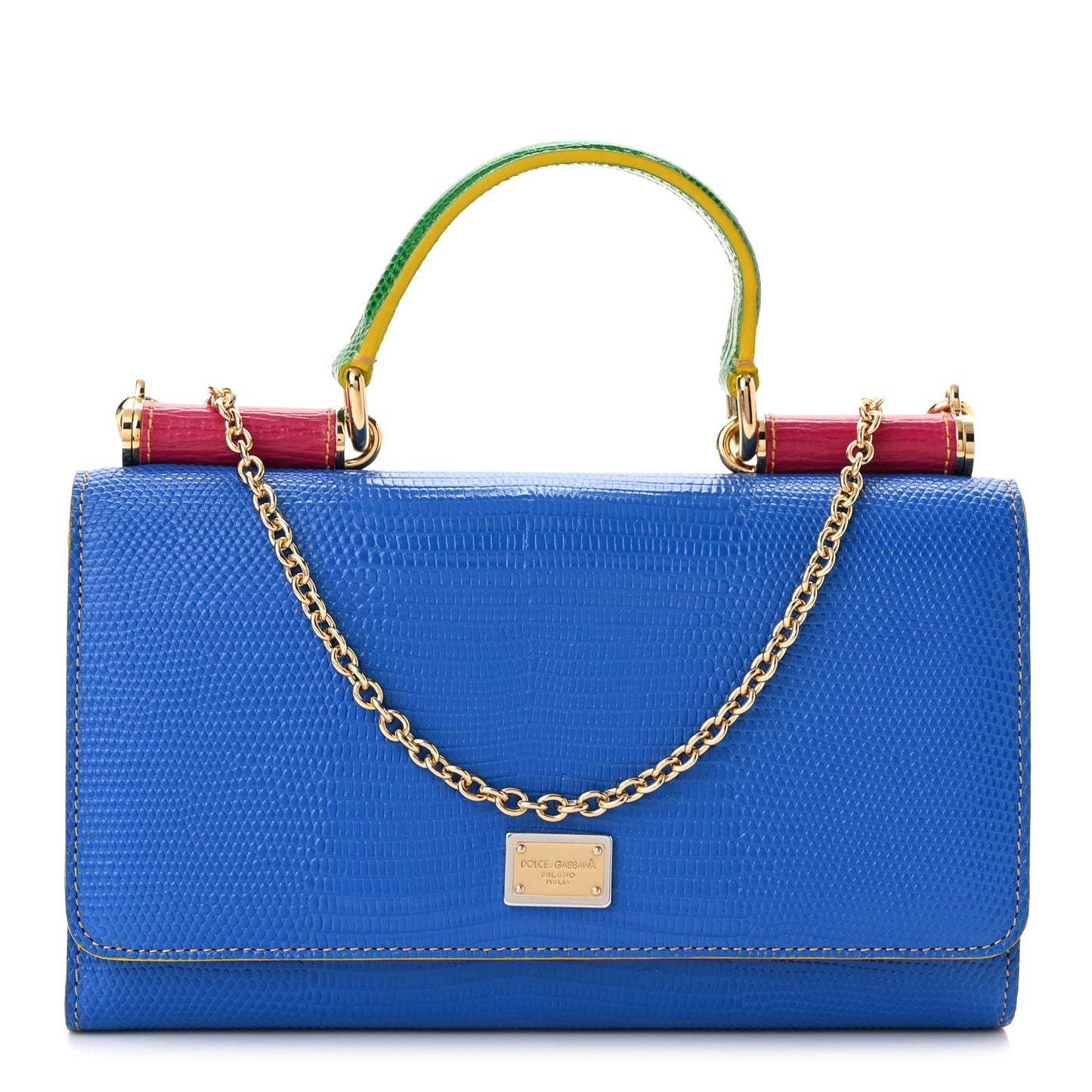 Lizard Calfskin Embossed Mini Miss Sicily Chain Wallet Blue Multicolor