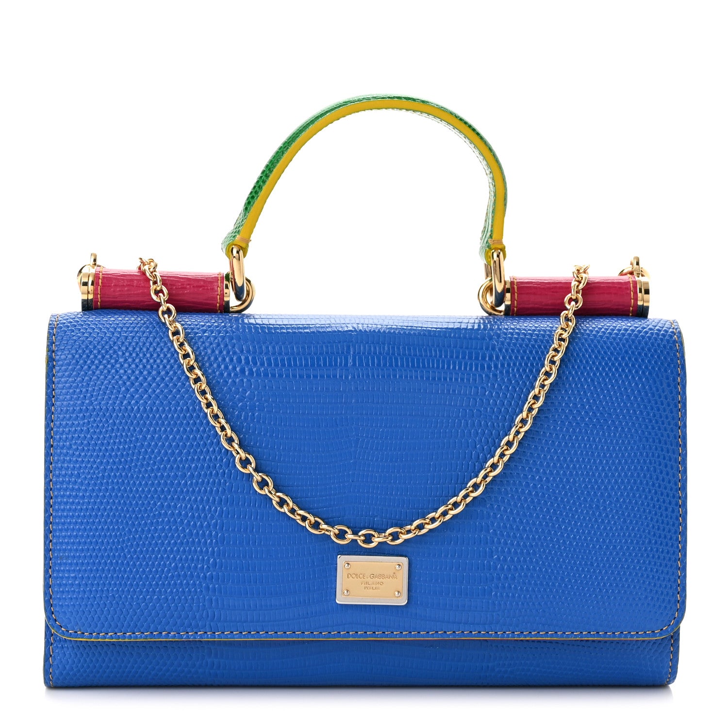 Dolce & Gabbana Lizard Calfskin Embossed Mini Miss Sicily Chain Wallet Blue Multicolor 1 of 9