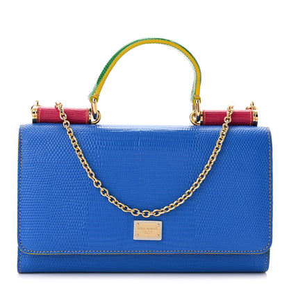 Dolce & Gabbana Lizard Calfskin Embossed Mini Miss Sicily Chain Wallet Blue Multicolor 1 of 9