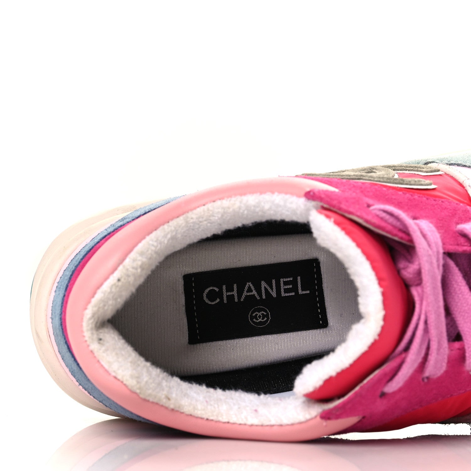 Chanel Nylon Calfskin Suede Womens CC Sneakers 40 Fuchsia Pink 6 of 8