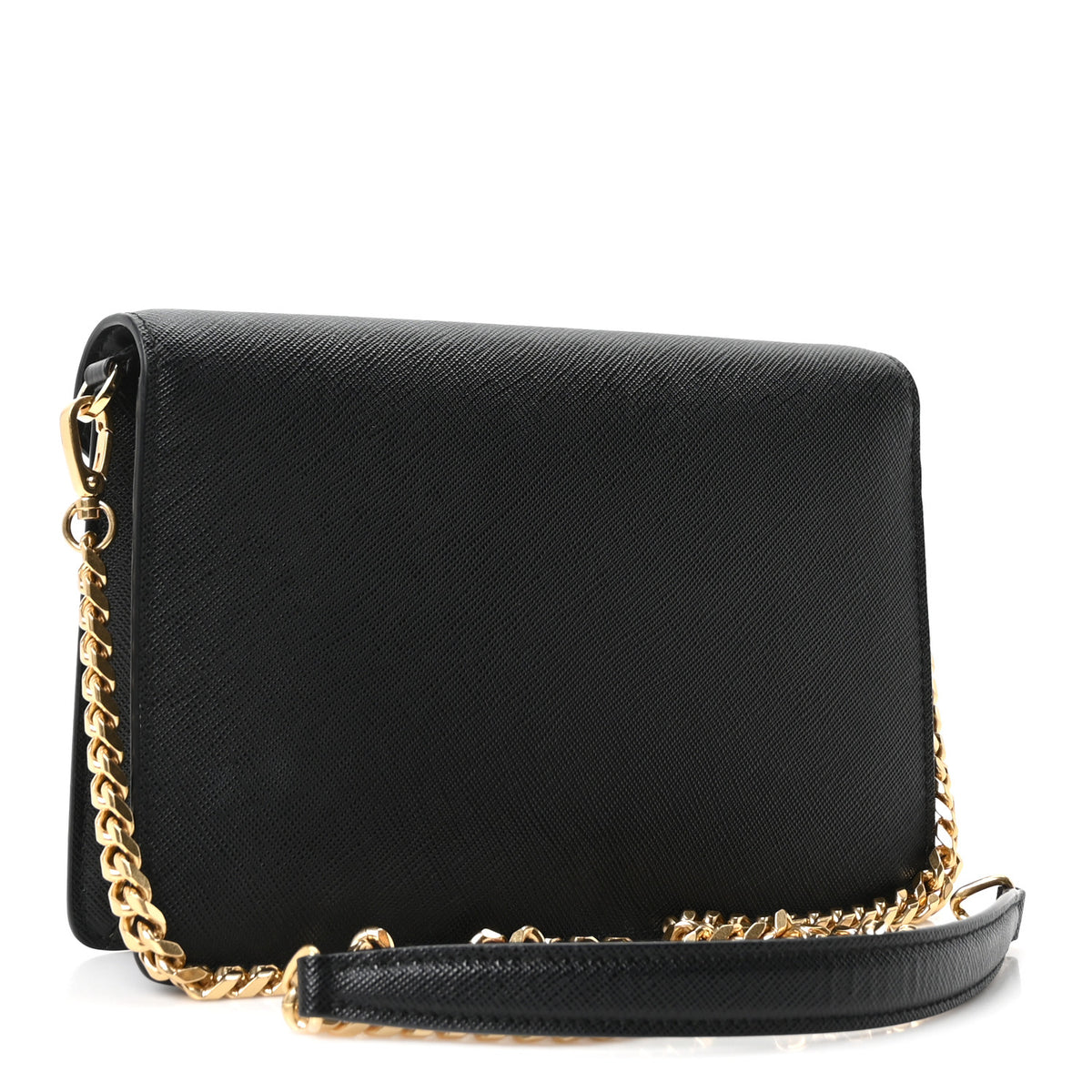 Saffiano Lux Metal Triangle Logo Mini Envelope Chain Shoulder Bag Black