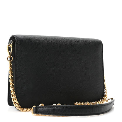Prada Saffiano Lux Metal Triangle Logo Mini Envelope Chain Shoulder Bag Black 3 of 9