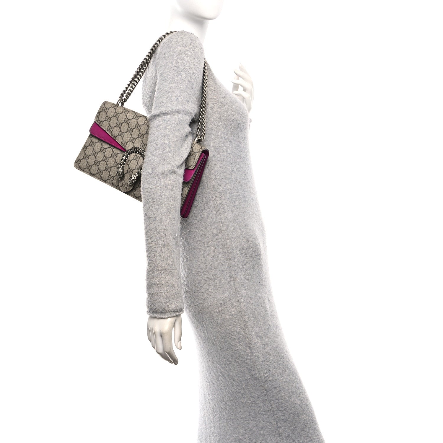 Gucci GG Supreme Monogram Suede Crystal Small Dionysus Shoulder Bag Beige Ebony Bright Purple 2 of 14
