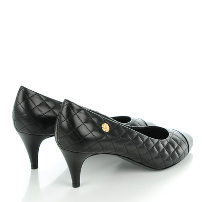 Chanel Lambskin Quilted Cap Toe Camellia Pumps 40 Black 4 of 8