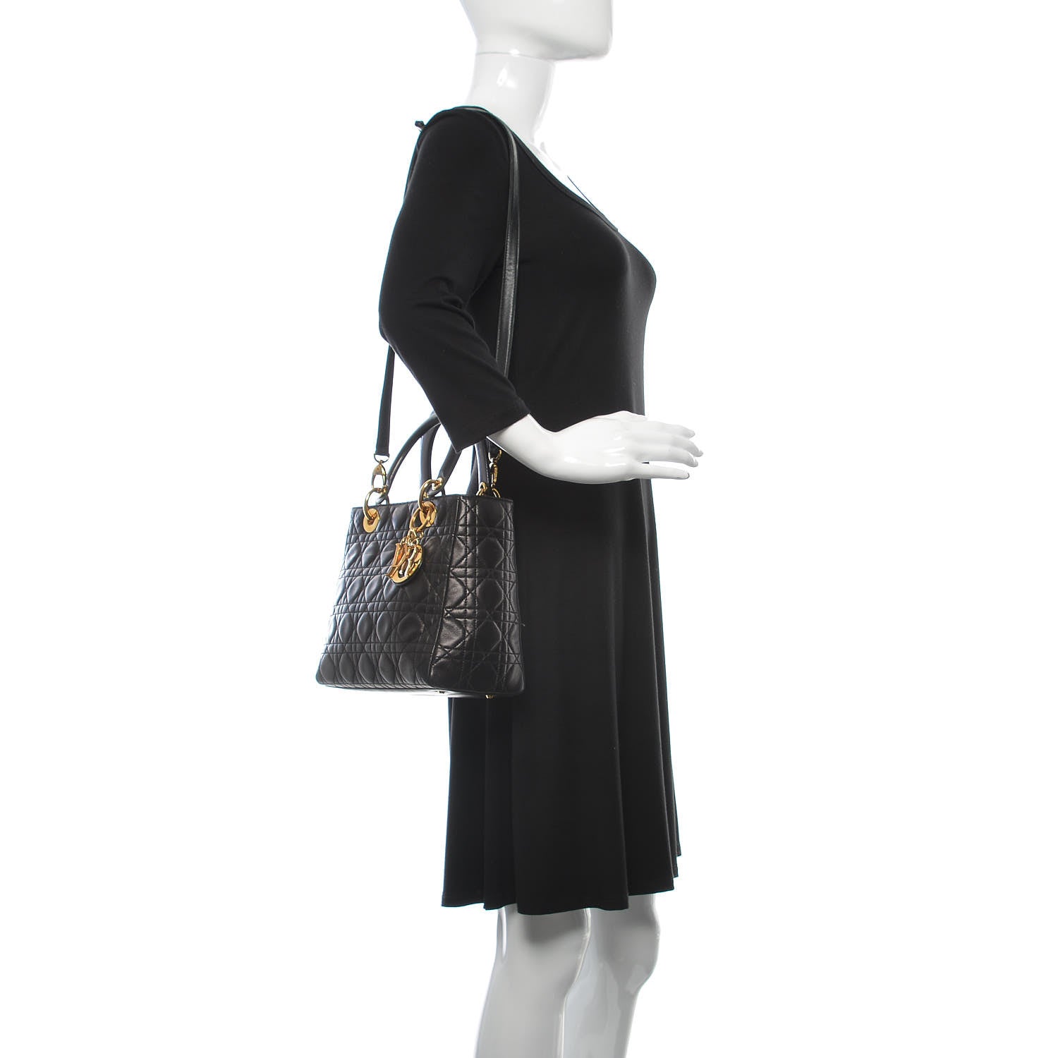 Christian Dior Lambskin Cannage Medium Lady Dior Black 2 of 18