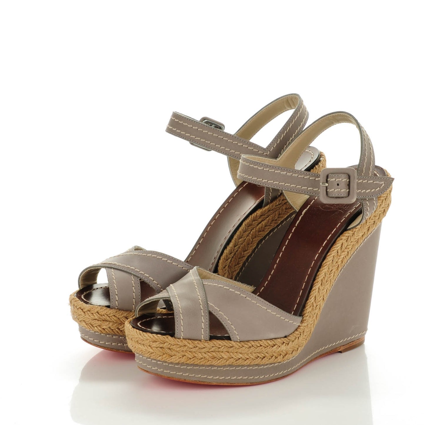 Calfskin Almeria 120 Wedge Sandals 36 Grey Natural