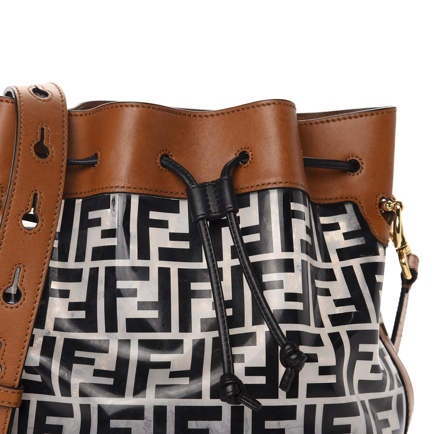 TPU FF Vitello Aura F is Fendi Grande Mon Tresor Bucket Bag Black Cuoio