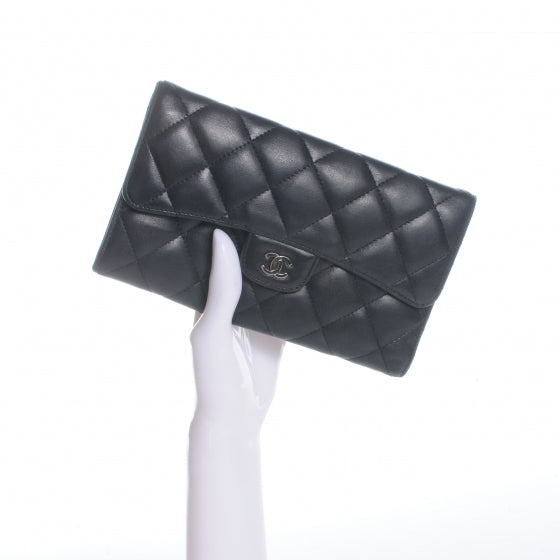 Chanel Lambskin Quilted Large Flap Wallet Black 2 of 9