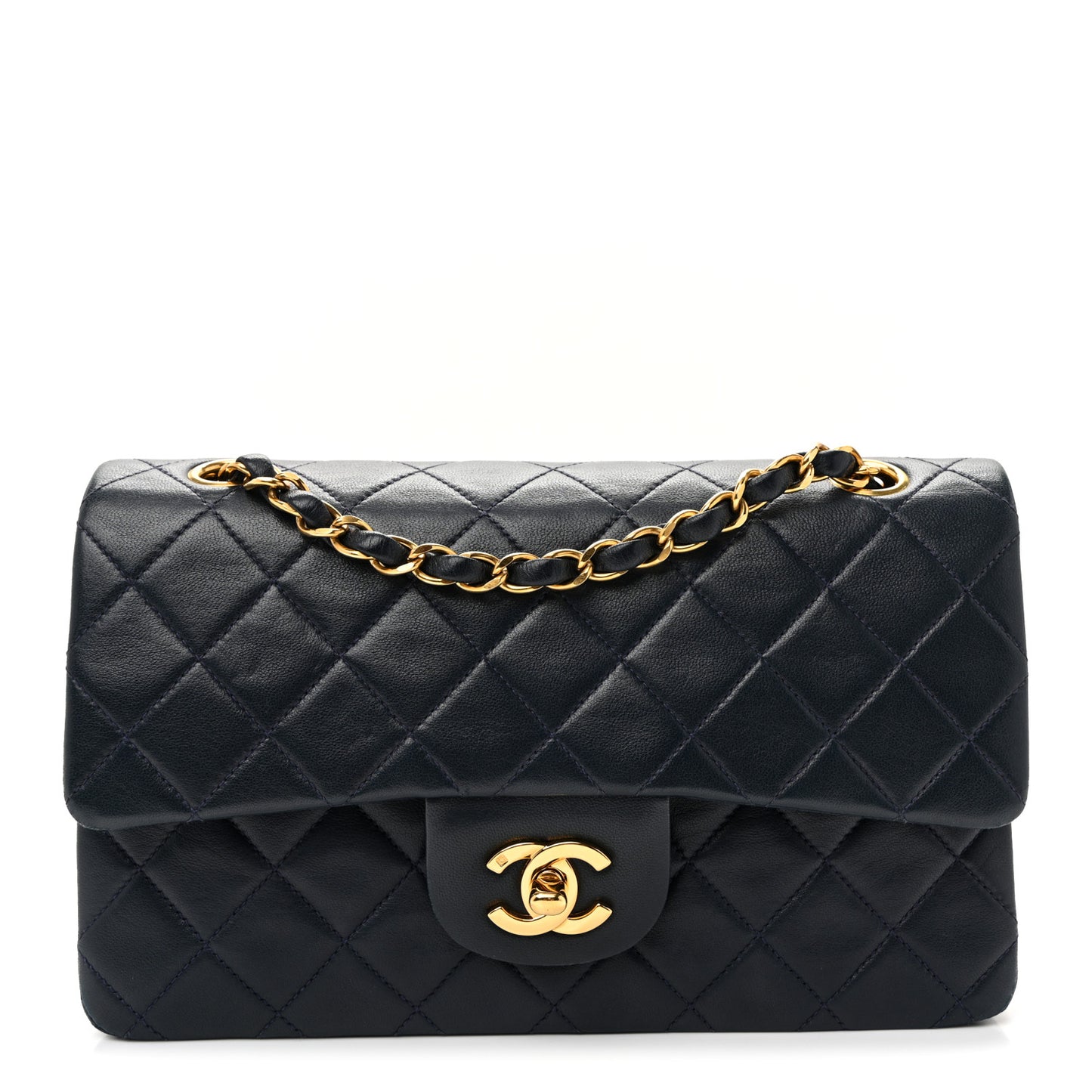 Lambskin Quilted Small Double Flap Navy