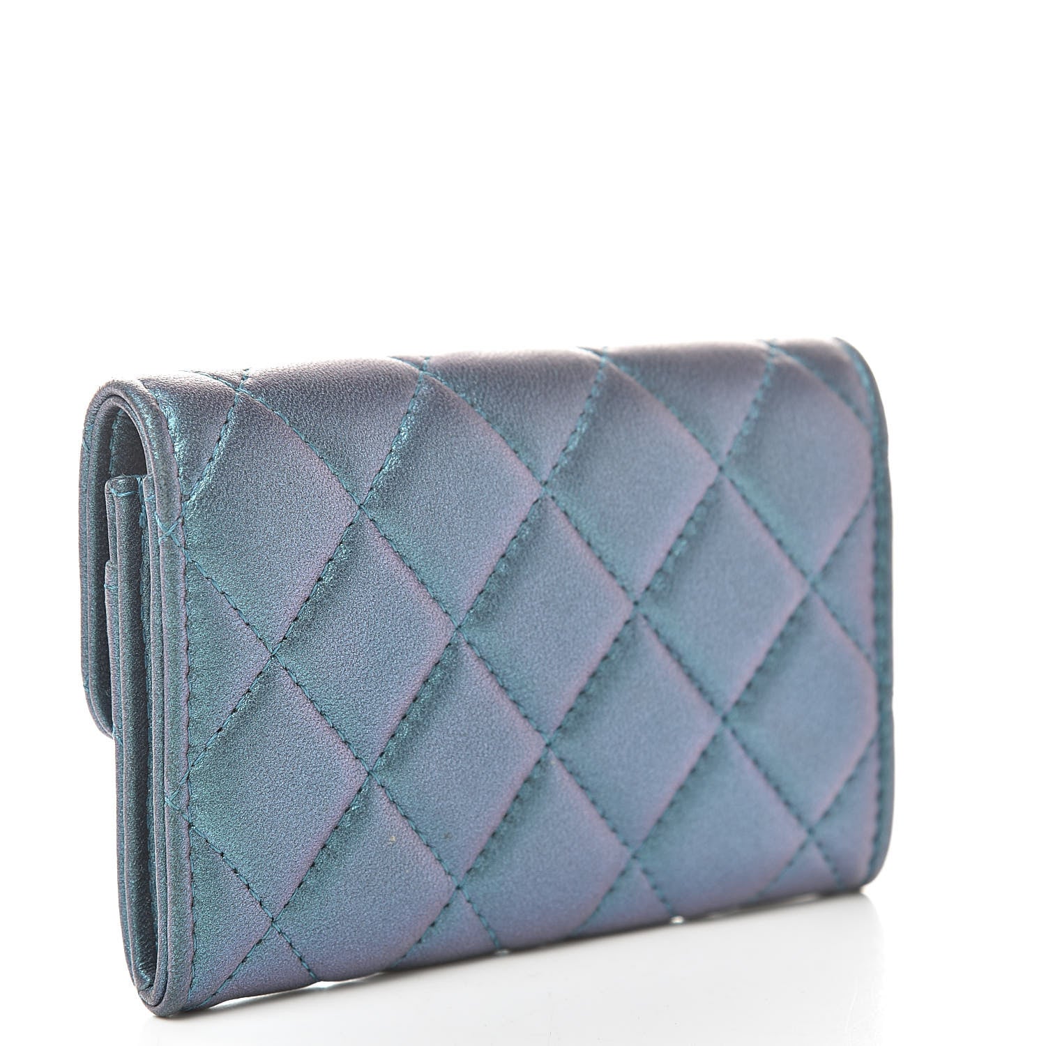 Chanel Iridescent Lambskin Quilted Flap Card Holder Turquoise 3 of 10