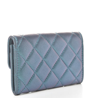 Chanel Iridescent Lambskin Quilted Flap Card Holder Turquoise 3 of 10