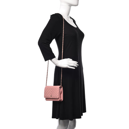 Chanel Iridescent Caviar Chevron Quilted Wallet On Chain WOC Pink 2 of 10