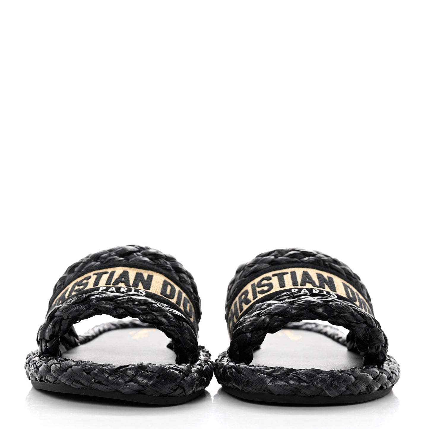 Raffia Embroidered Dway Mules Slide Sandals 36.5 Black