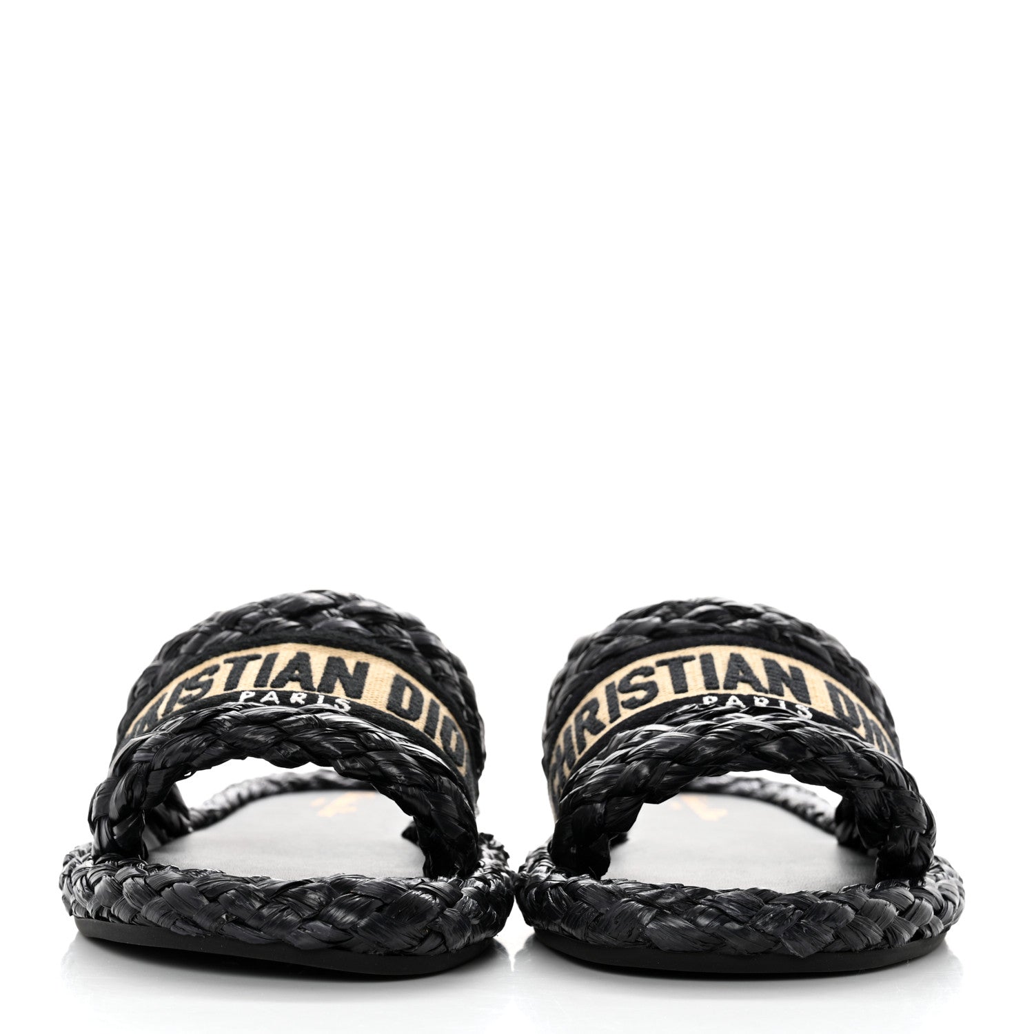 Christian Dior Raffia Embroidered Dway Mules Slide Sandals 36.5 Black 2 of 9