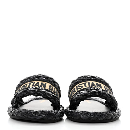 Christian Dior Raffia Embroidered Dway Mules Slide Sandals 36.5 Black 2 of 9
