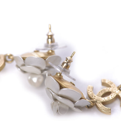 Chanel Metal Crystal Pearl 90s Camellia CC Drop Earrings Gold 3 of 5