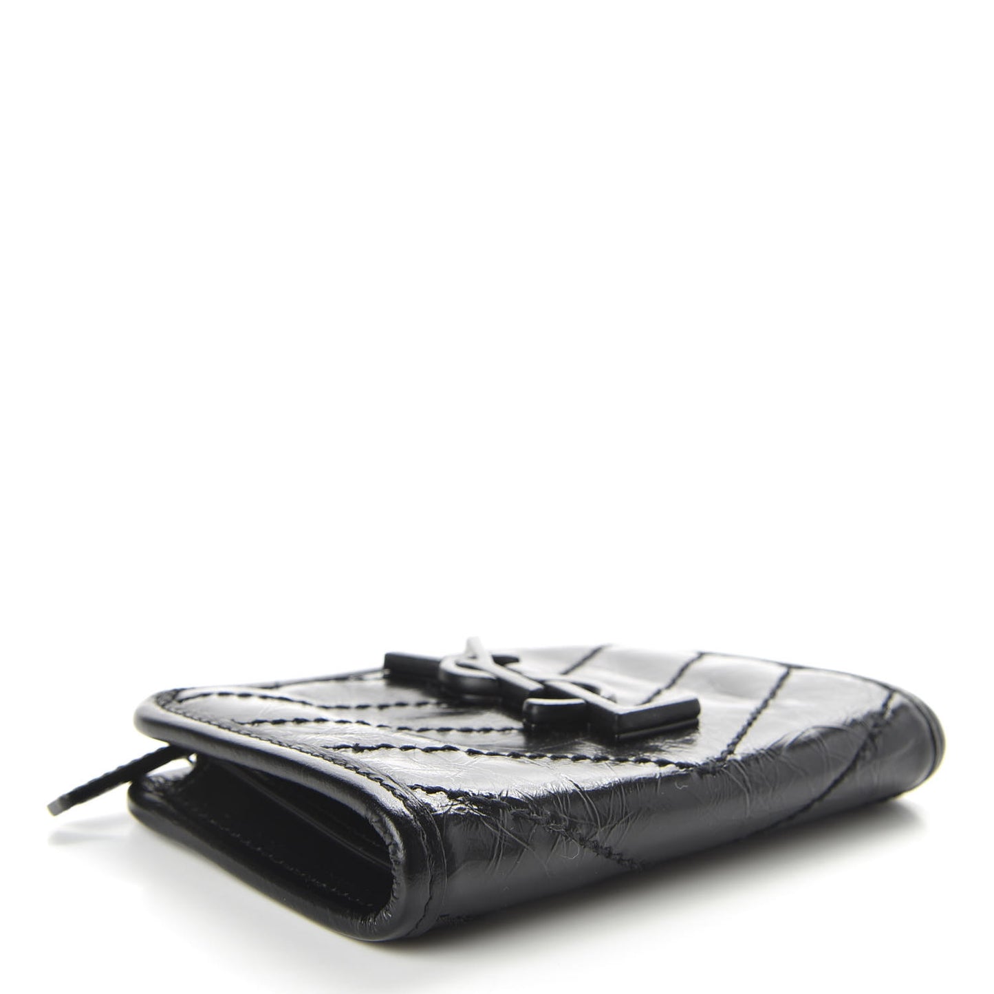 Crinkled Calfskin Matelasse Monogram Niki Compact Wallet Black