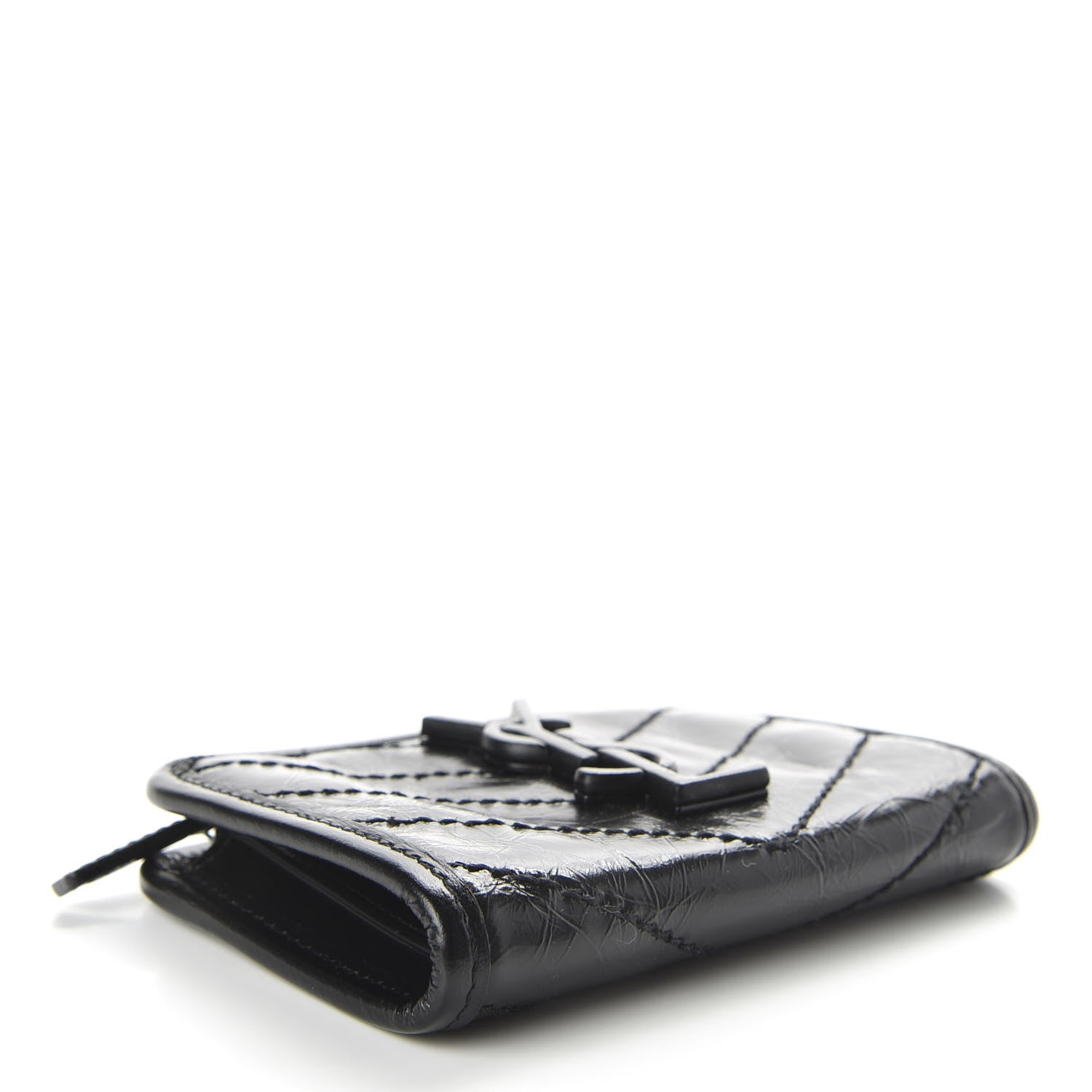 Saint Laurent Crinkled Calfskin Matelasse Monogram Niki Compact Wallet Black 4 of 6