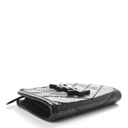 Saint Laurent Crinkled Calfskin Matelasse Monogram Niki Compact Wallet Black 4 of 6