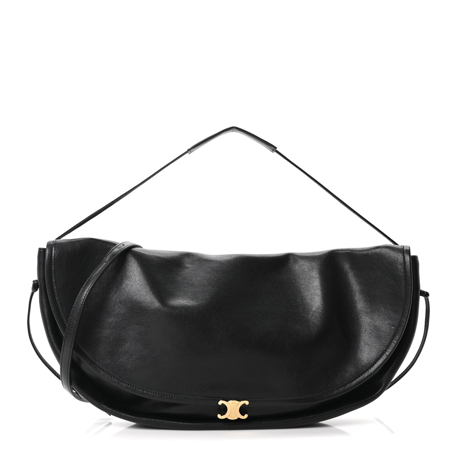 Shiny Lambskin Soft Triomphe Half Moon Bag Black
