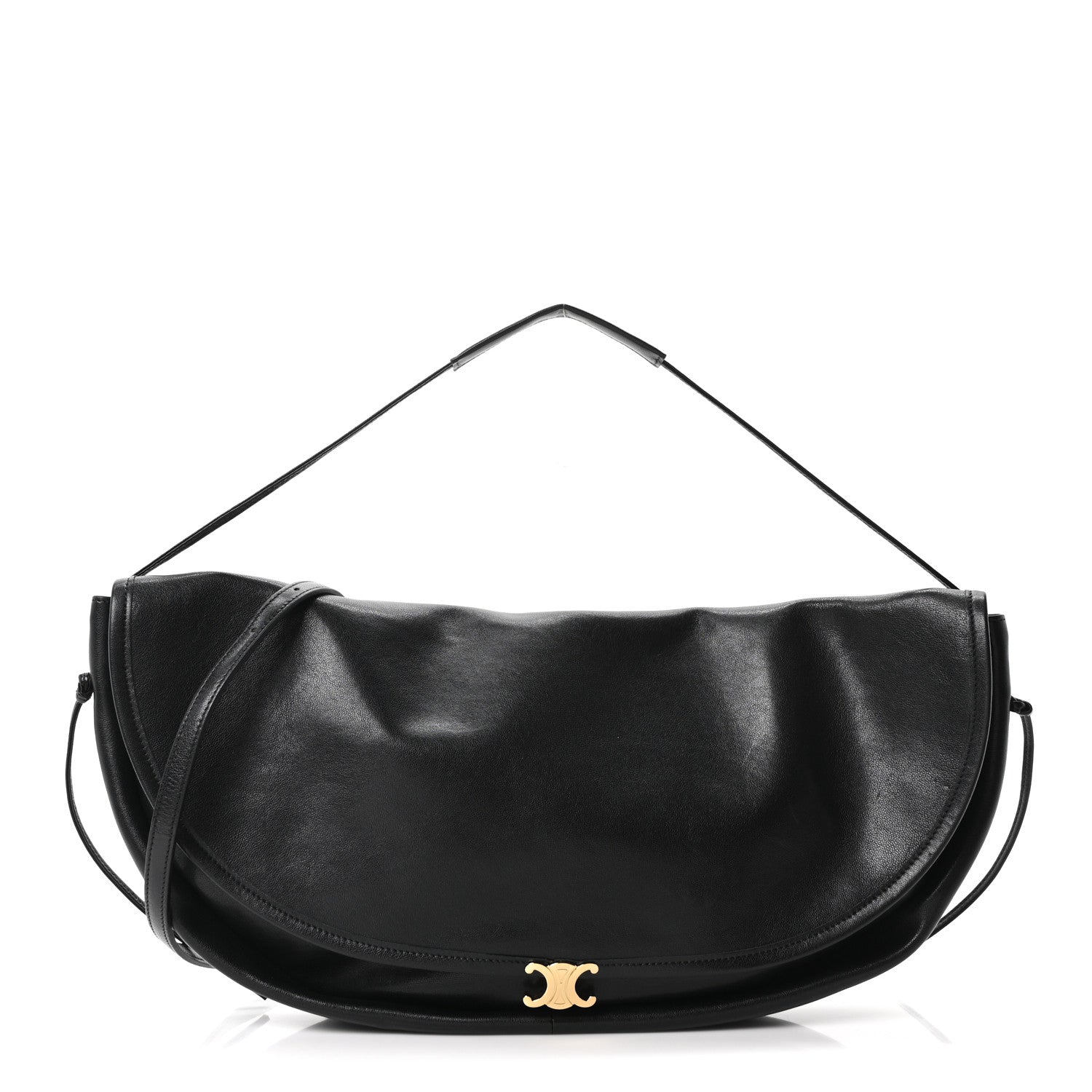 Celine Shiny Lambskin Soft Triomphe Half Moon Bag Black 1 of 11
