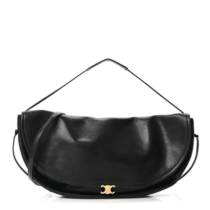 Celine Shiny Lambskin Soft Triomphe Half Moon Bag Black 1 of 11