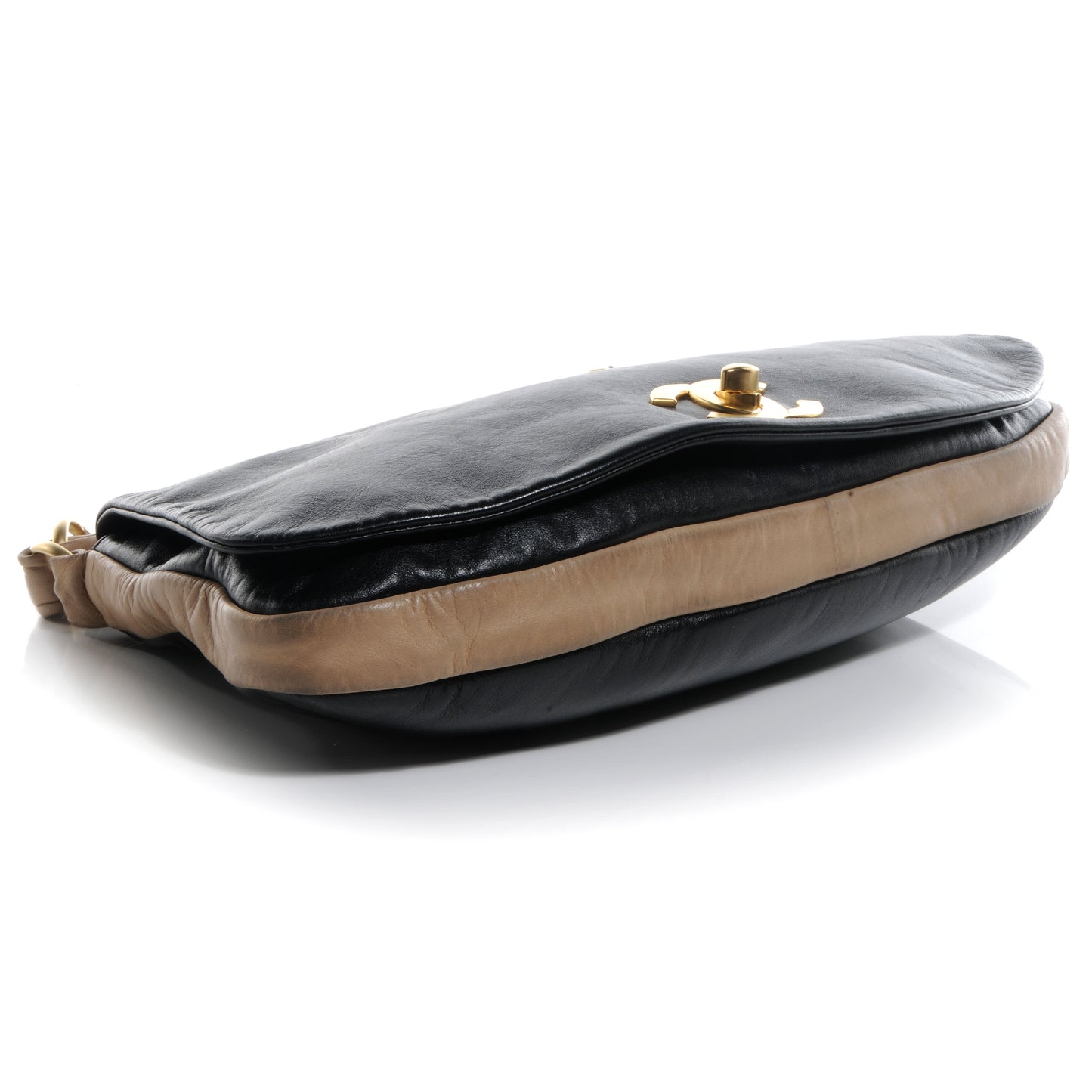 Lambskin Olsen Flap Bag Black Beige