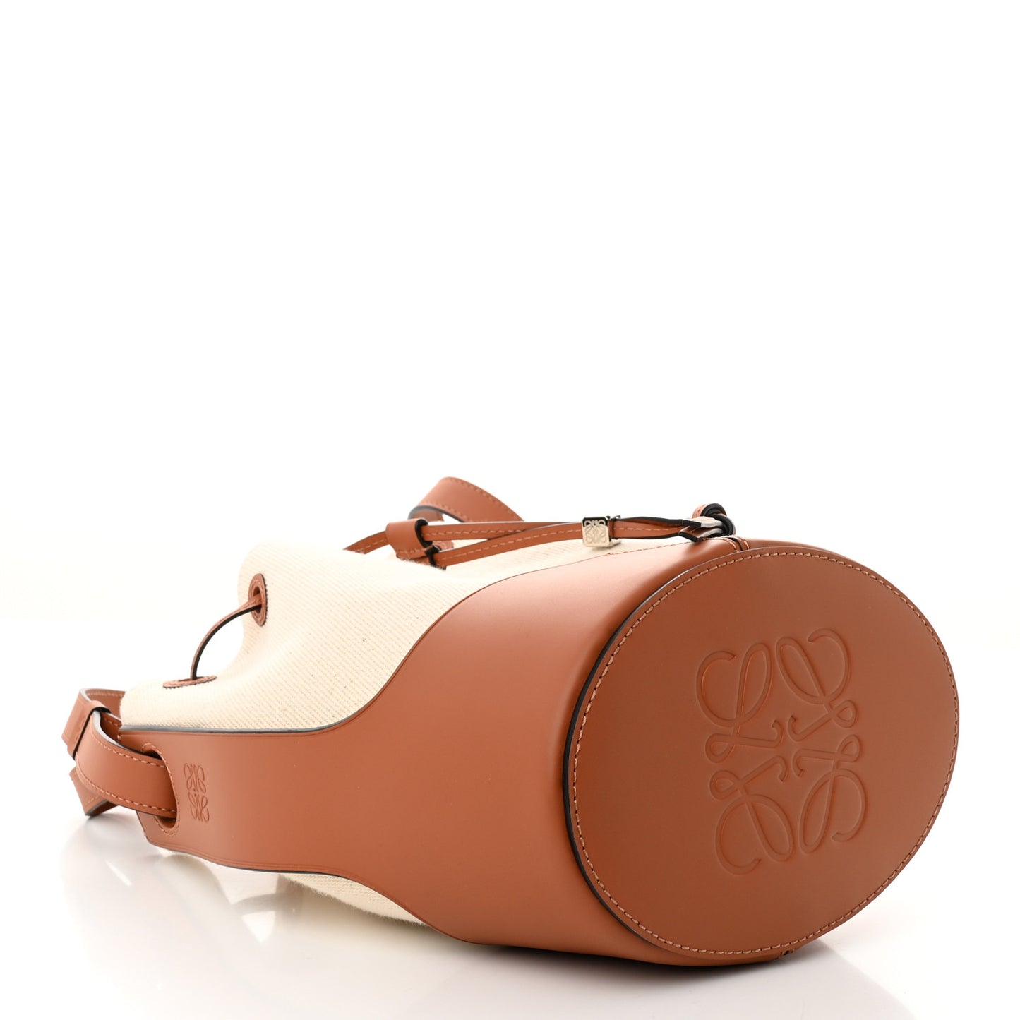 Canvas Calfskin Balloon Bucket Bag Ecru Tan