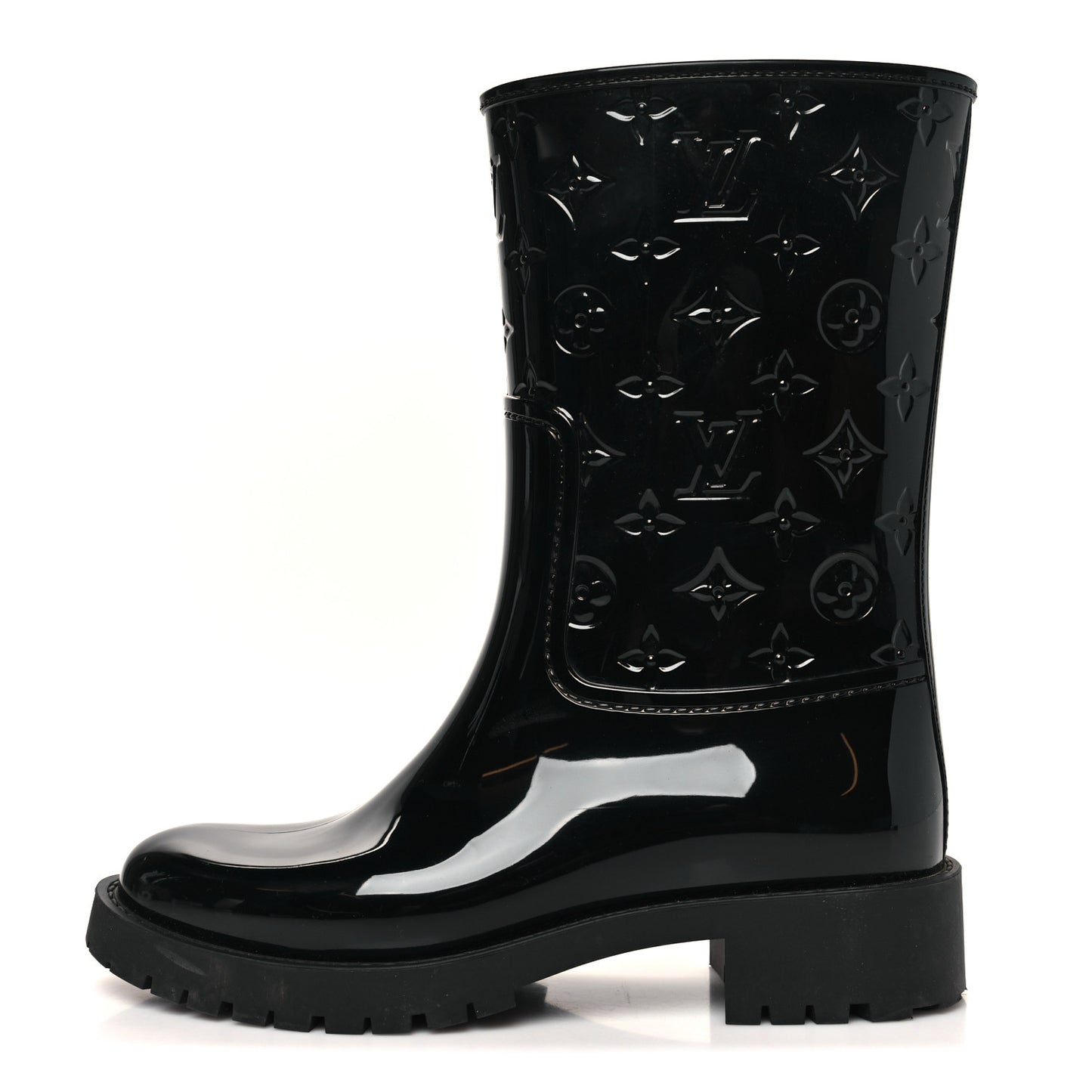 Rubber Embossed Monogram Drops Flat Half Boots 37 Black