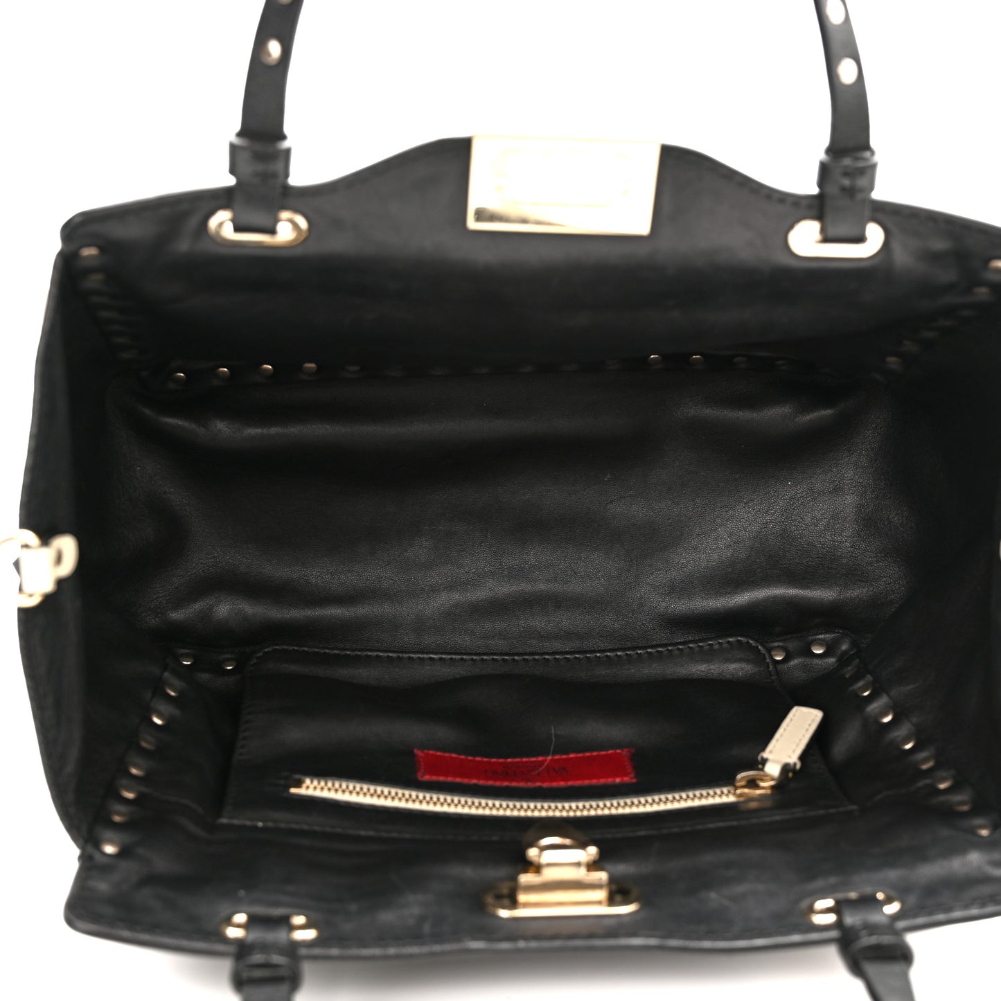 Vitello Monochrome Small Rockstud Tote Black Light Ivory