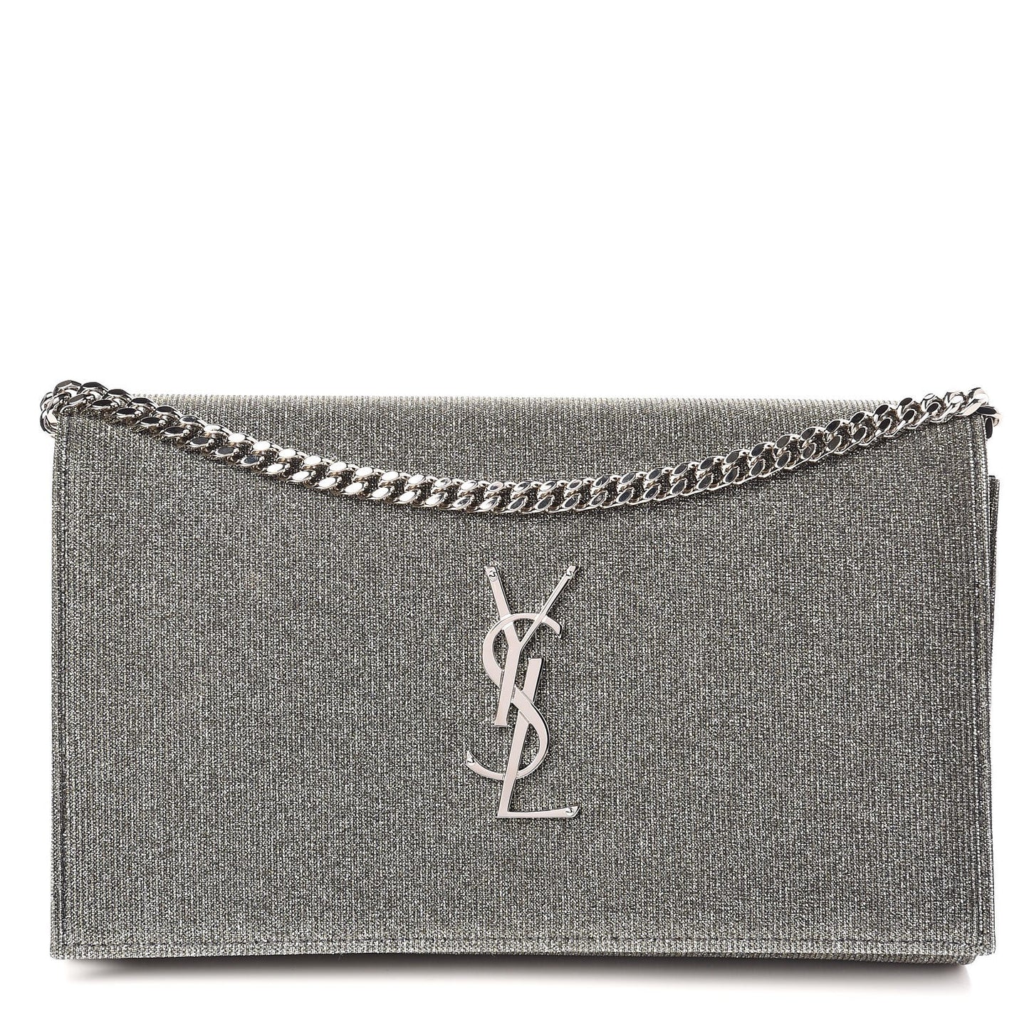 Metallic Sparkle Fabric Monogram Chain Wallet Charcoal