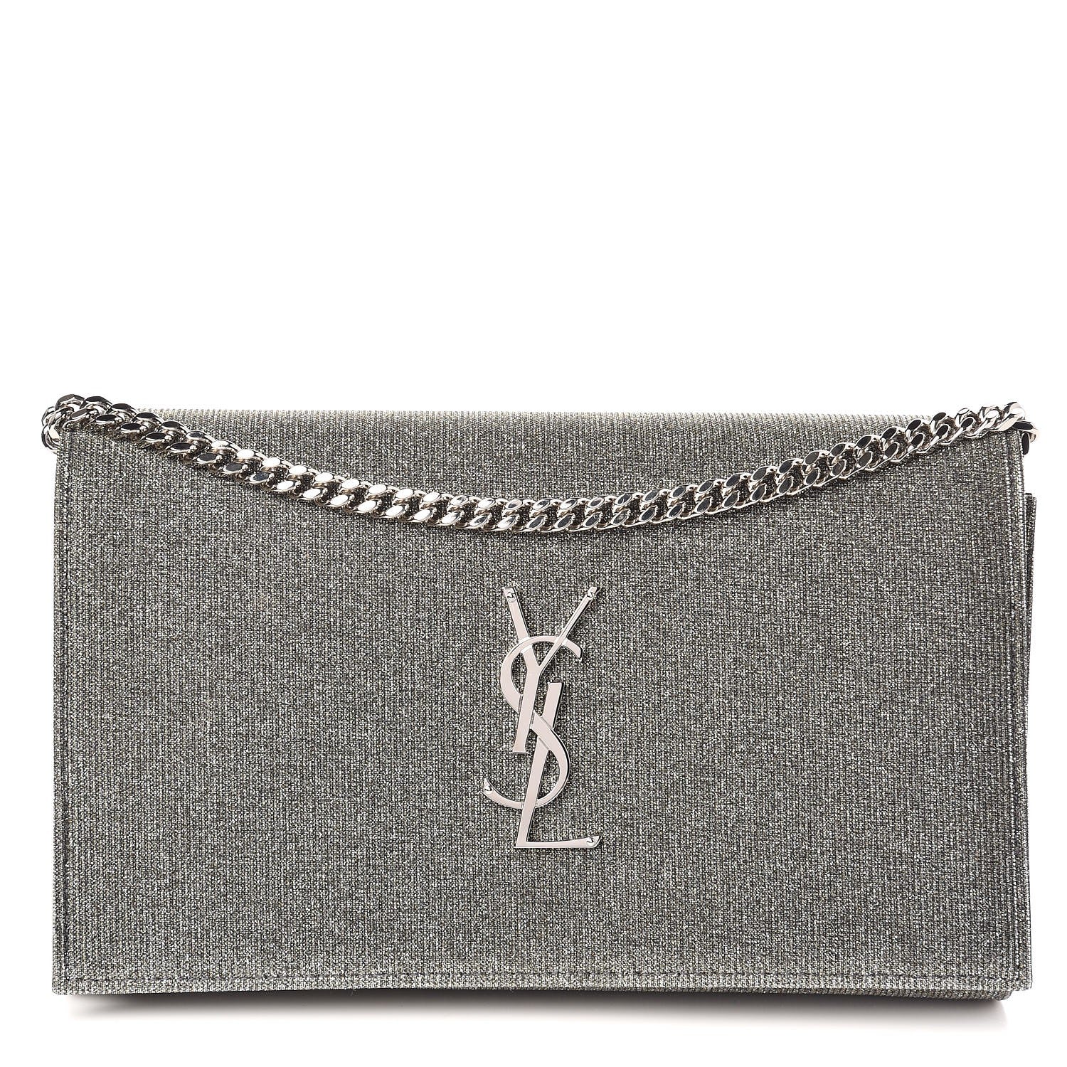 Saint Laurent Metallic Sparkle Fabric Monogram Chain Wallet Charcoal 1 of 7