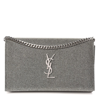 Saint Laurent Metallic Sparkle Fabric Monogram Chain Wallet Charcoal 1 of 7