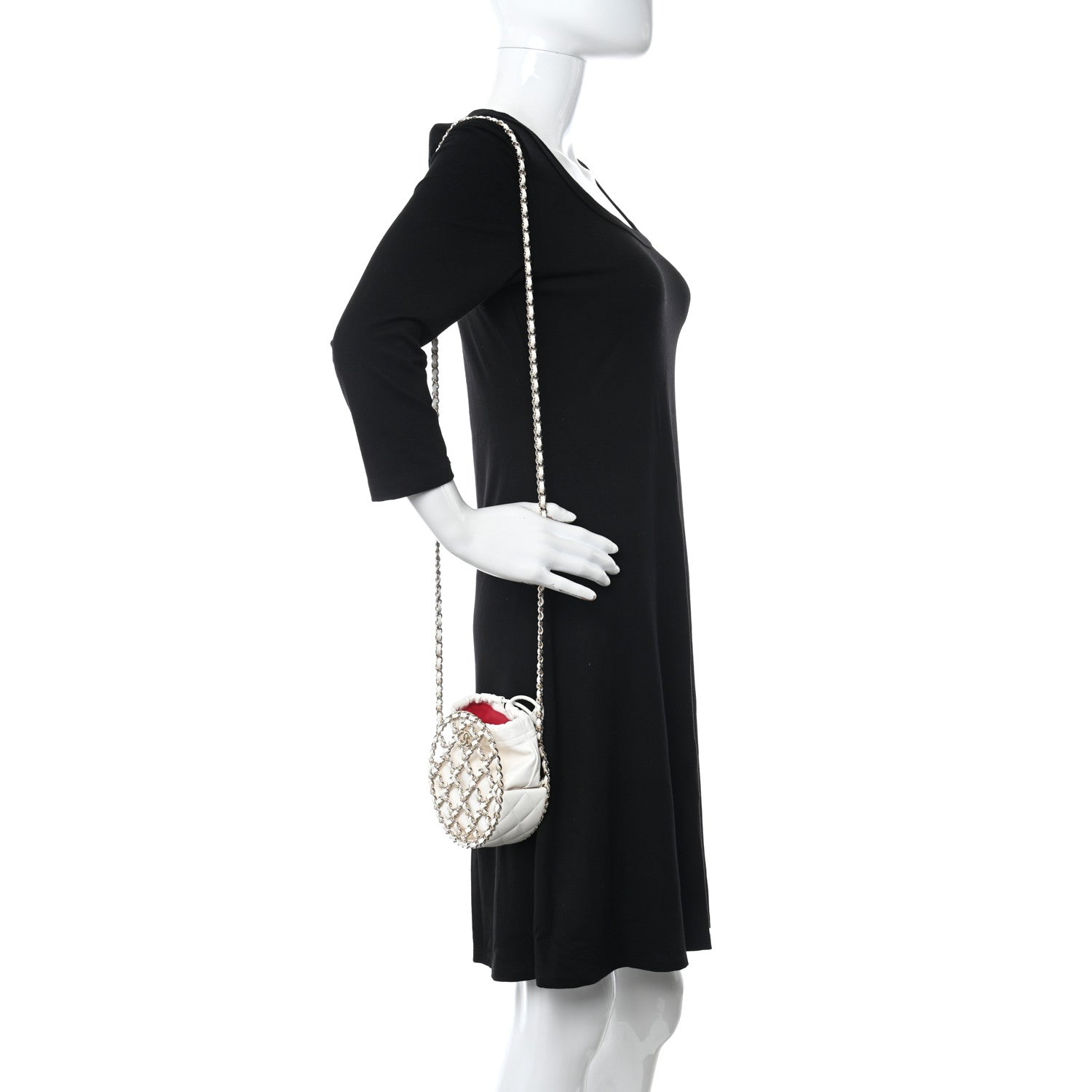 Chanel Lambskin Quilted Round Caged Chain Around Crossbody White 2 of 10