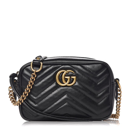 Gucci Calfskin Matelasse Mini GG Marmont Chain Shoulder Bag Black 1 of 10