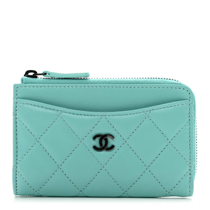 Chanel Lambskin Quilted CC Zip Around Card Holder Turquoise 1 of 8