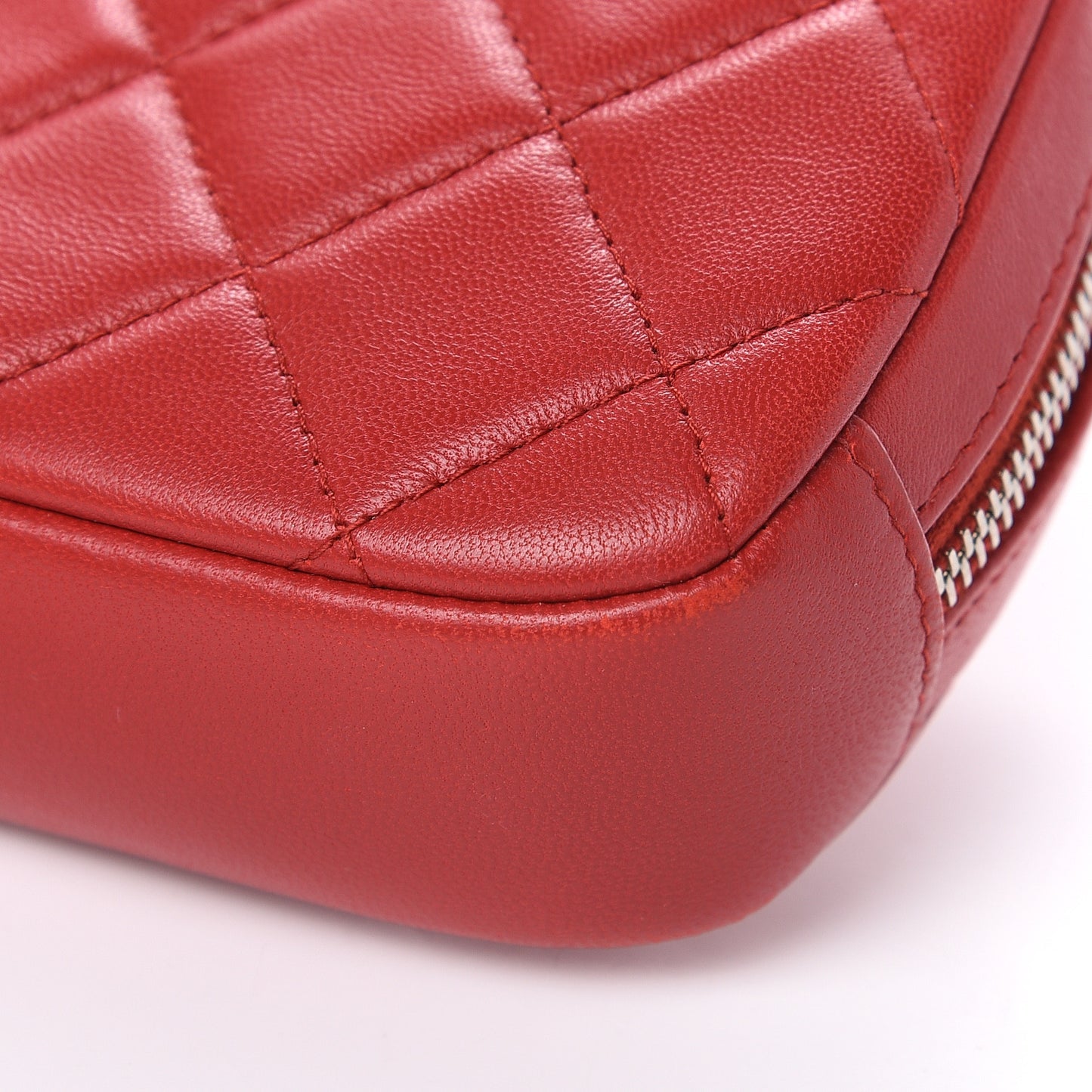Lambskin Quilted Small Curvy Pouch Cosmetic Case Dark Red