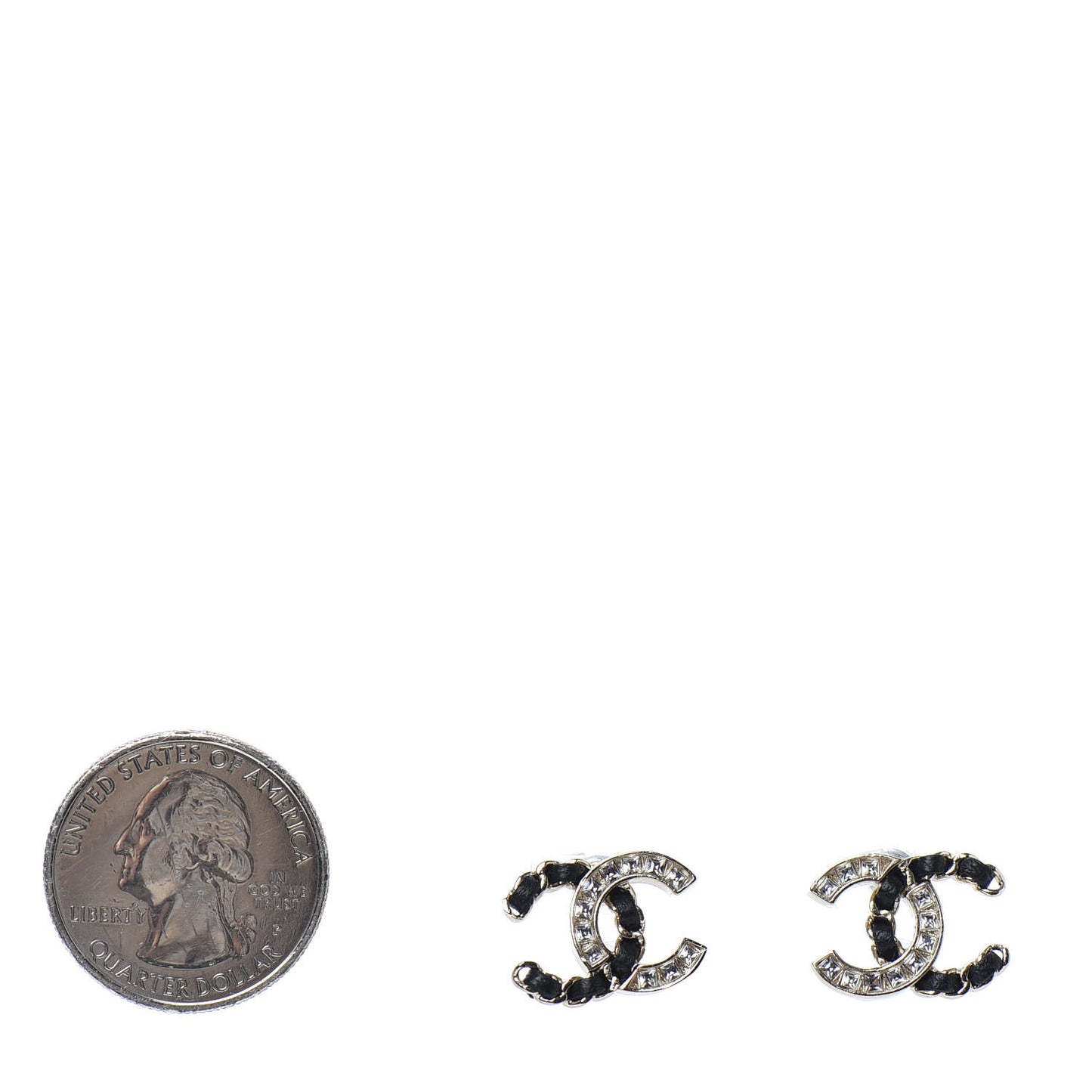 Crystal Baguette Lambskin Chain CC Vintage Allure Stud Earrings Black Gold