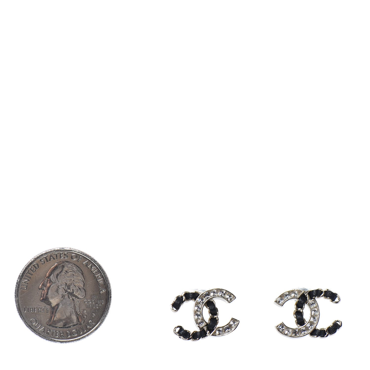 Chanel Crystal Baguette Lambskin Chain CC Vintage Allure Stud Earrings Black Gold 2 of 5