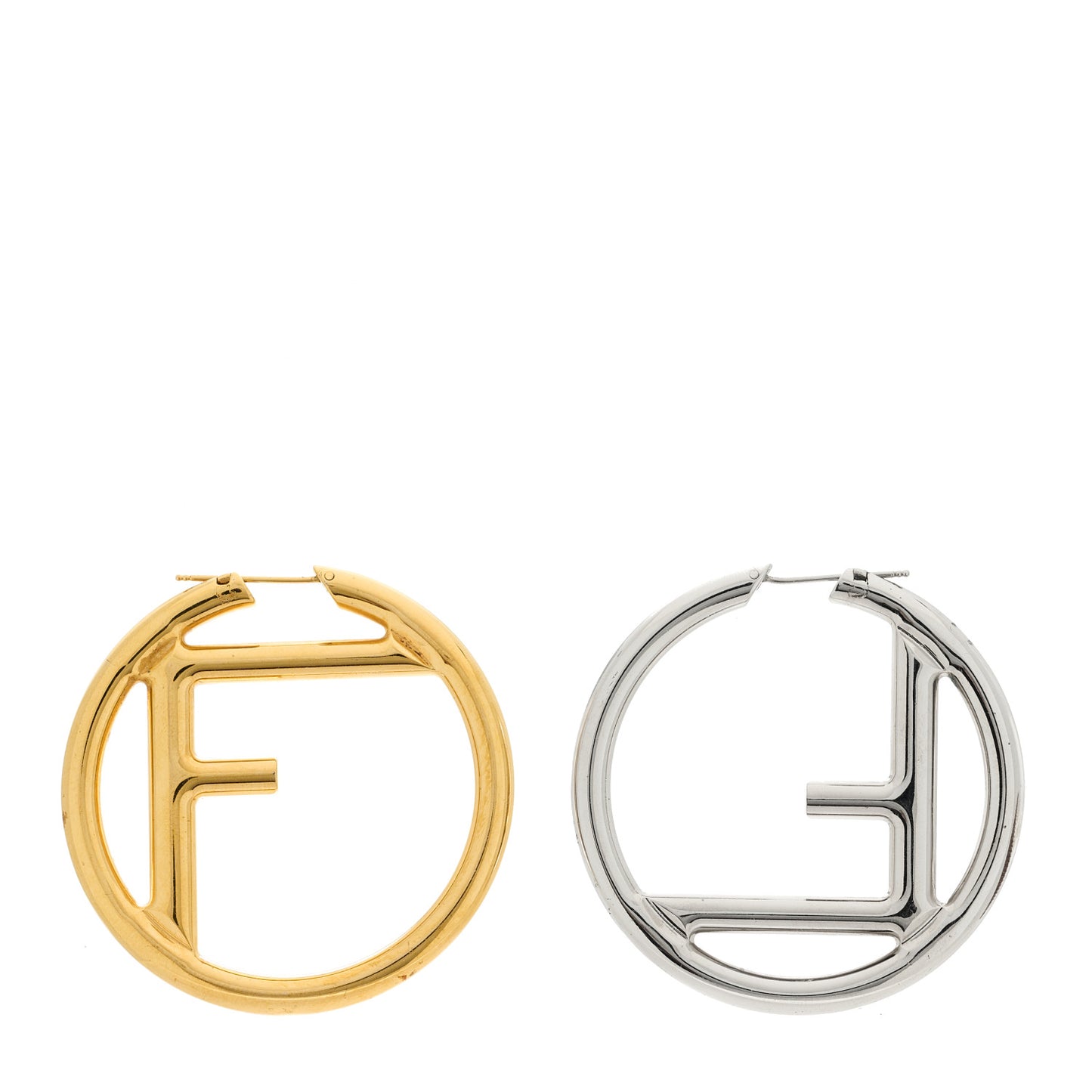 Metal FF Hoop Earrings Gold Silver