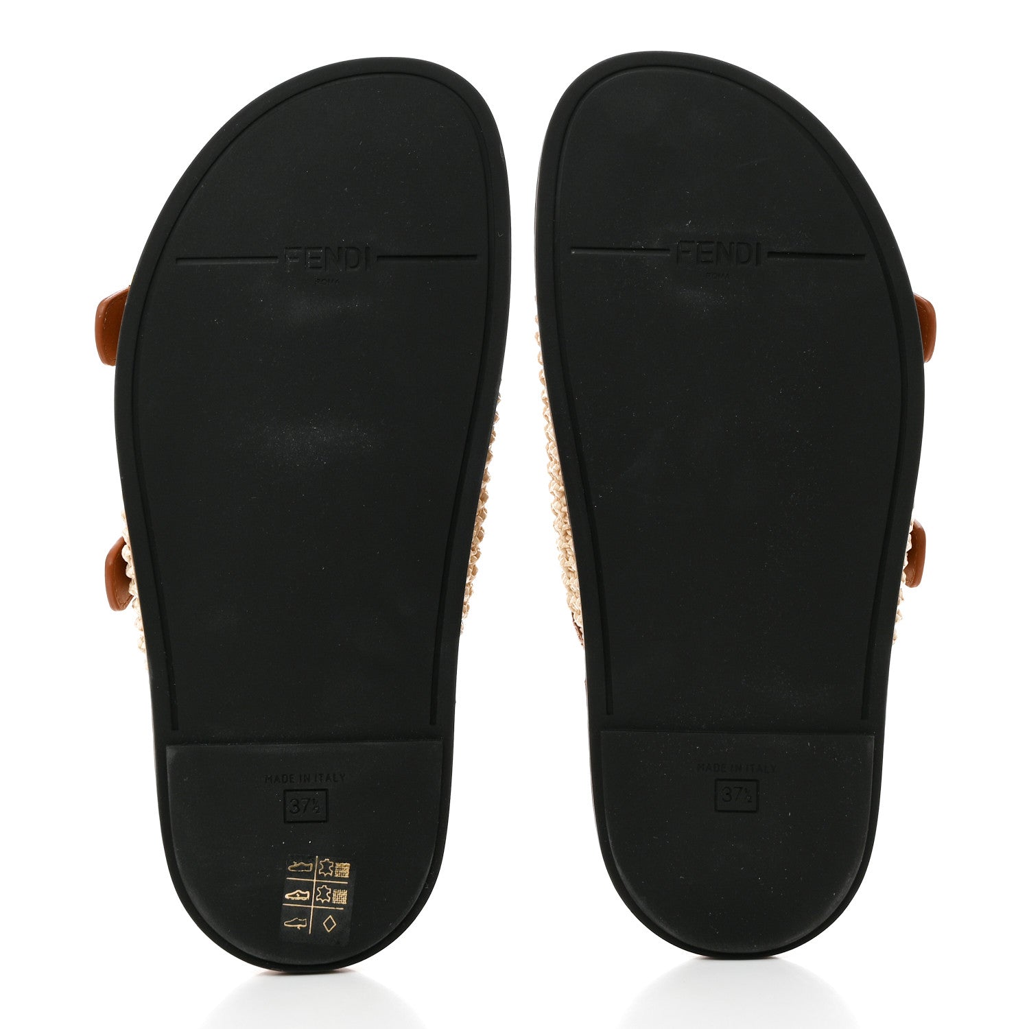 FENDI サンダル 37.5 Fendi Raffia Vitello Womens Fendi Feel Buckled Slide Sandals 37.5