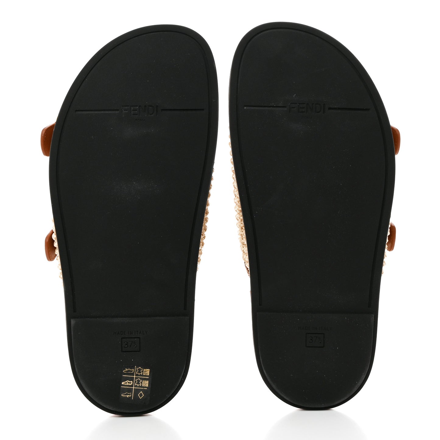 Raffia Vitello Womens Fendi Feel Buckled Slide Sandals 37.5 Paglia Brandy
