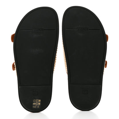 Fendi Raffia Vitello Womens Fendi Feel Buckled Slide Sandals 37.5 Paglia Brandy 5 of 8