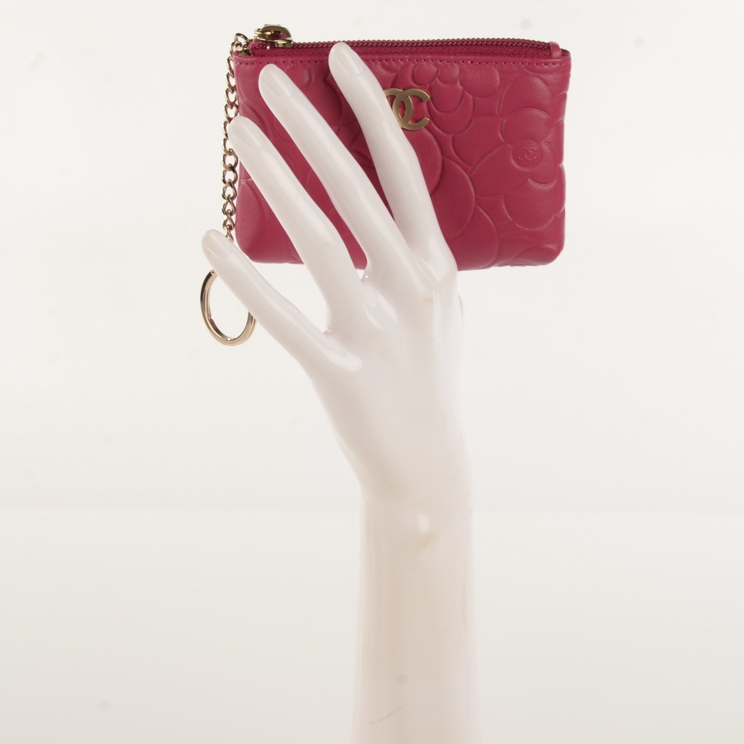 Chanel Lambskin Camellia Embossed Key Holder Case Fuchsia 2 of 8