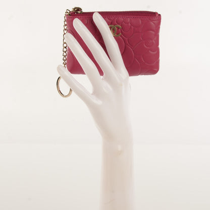Chanel Lambskin Camellia Embossed Key Holder Case Fuchsia 2 of 8