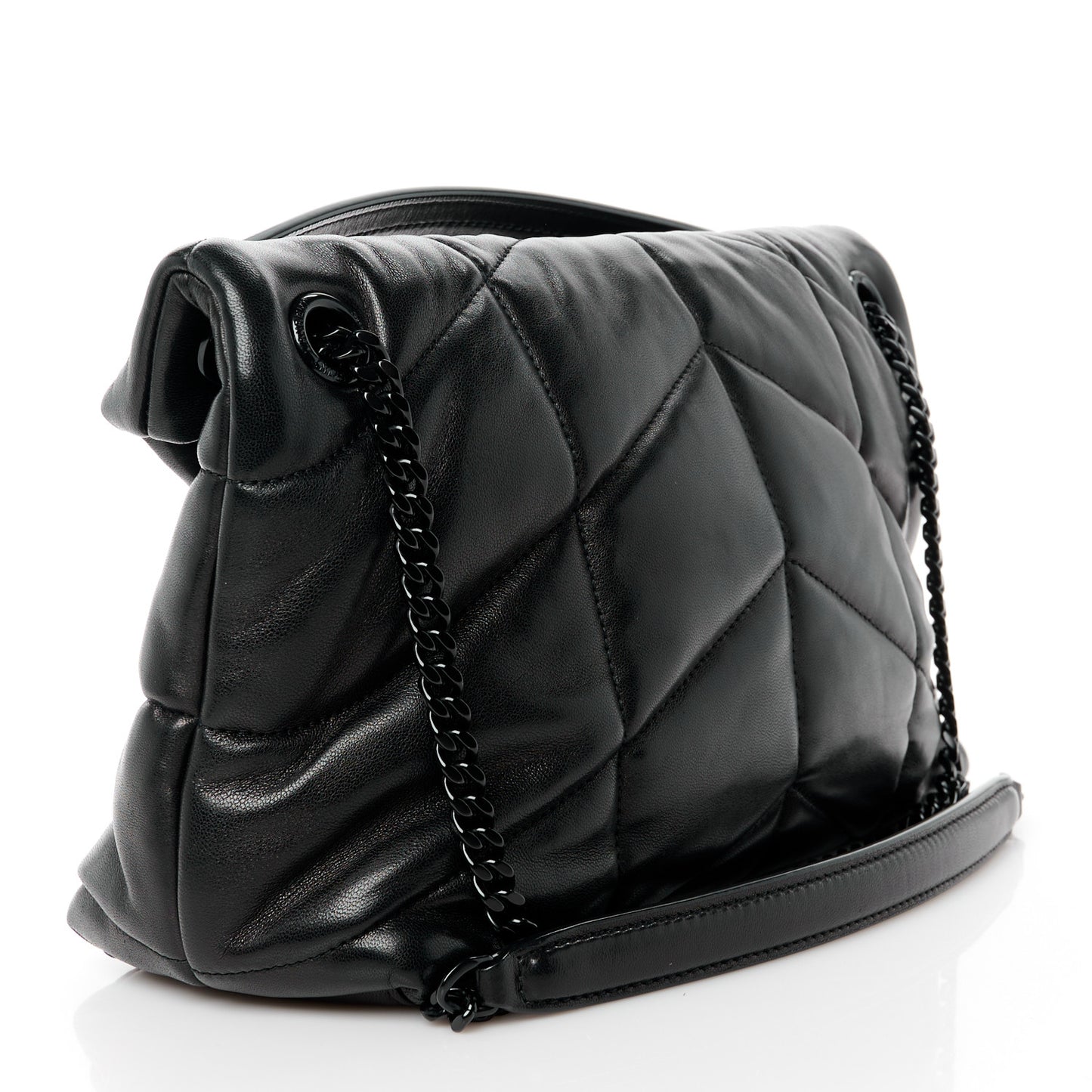 Lambskin Quilted Monogram Monochrome Small Loulou Puffer Chain Satchel Black