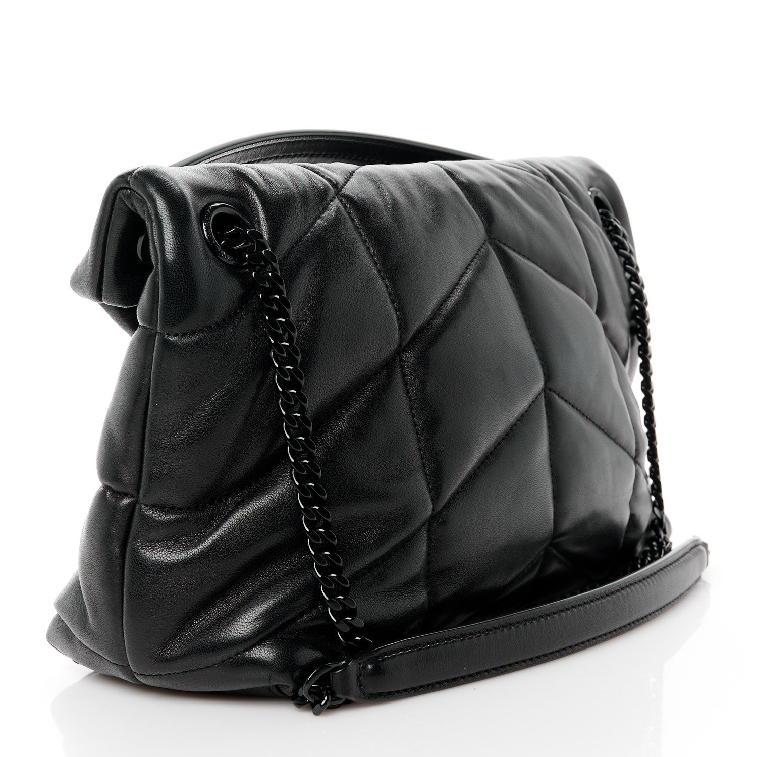 Saint Laurent Lambskin Quilted Monogram Monochrome Small Loulou Puffer Chain Satchel Black 3 of 11