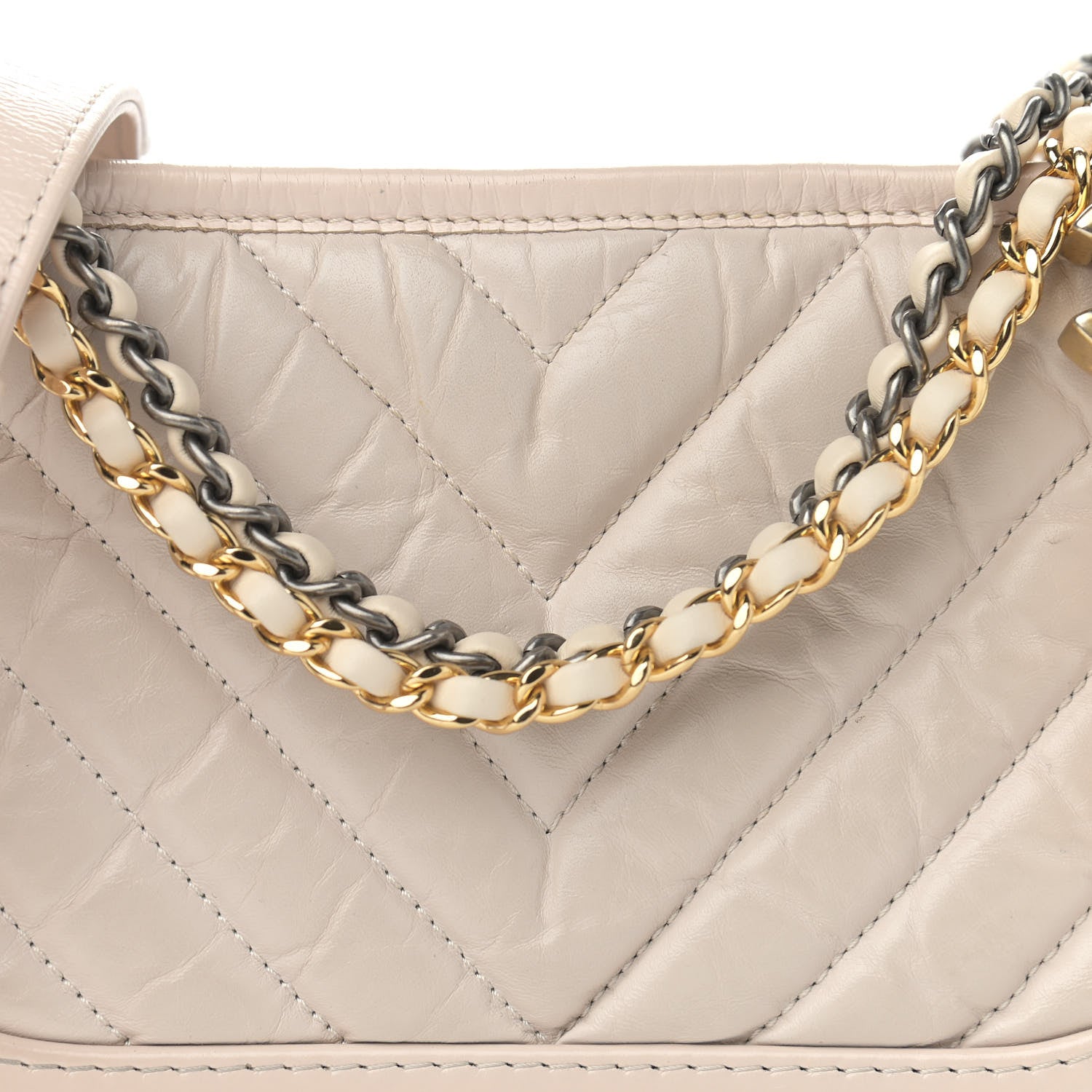 Chanel Aged Calfskin Chevron Quilted Small Gabrielle Hobo Beige 8 of 15