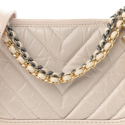 Chanel Aged Calfskin Chevron Quilted Small Gabrielle Hobo Beige 8 of 15