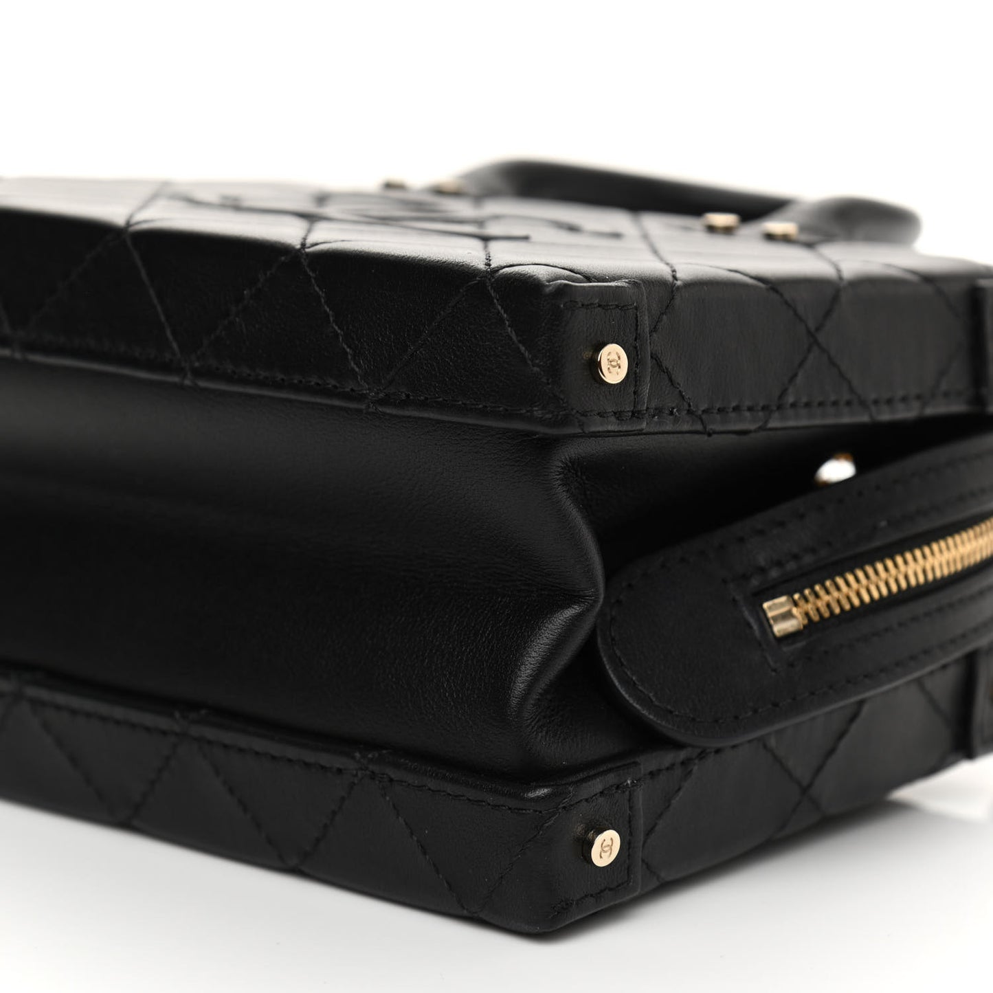 Calfskin Quilted Small Studded Square Vanity Case Black